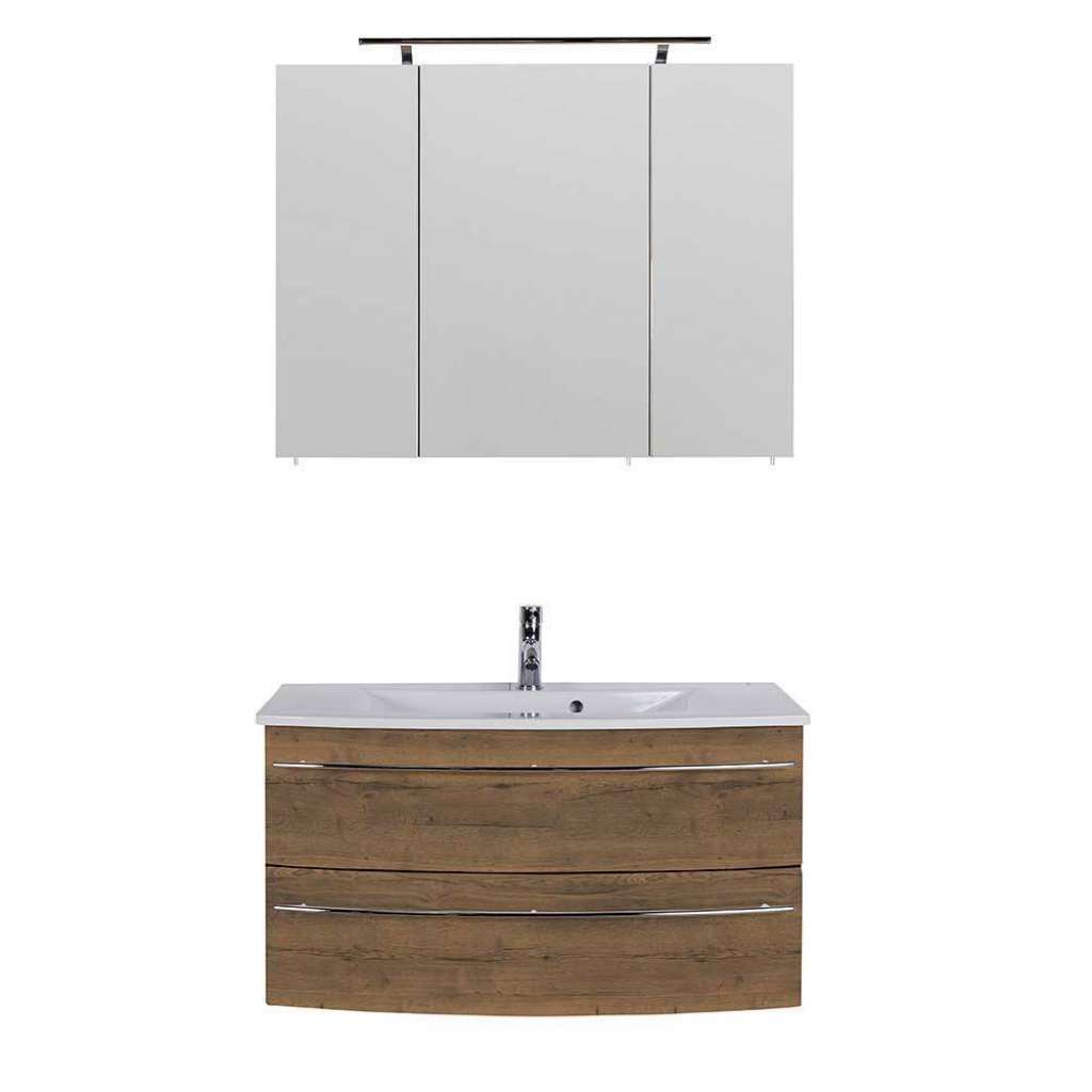 Waschtisch Set mit Becken und Spiegelschrank Eiche dunkel Touchwood (zweiteilig)