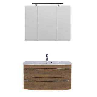 Waschtisch Set mit Becken und Spiegelschrank Eiche dunkel Touchwood (zweiteilig)