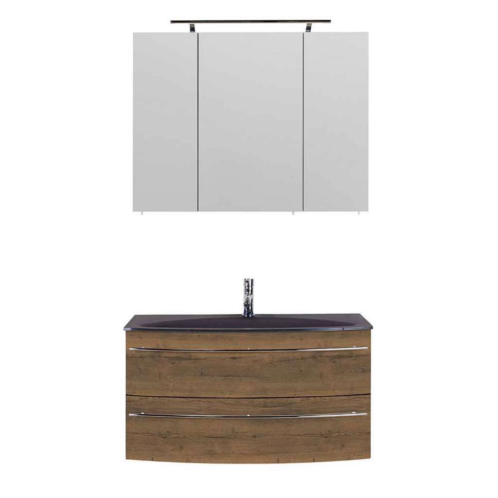 Waschtisch mit Spiegelschrank in Eiche dunkel Touchwood modern (zweiteilig)