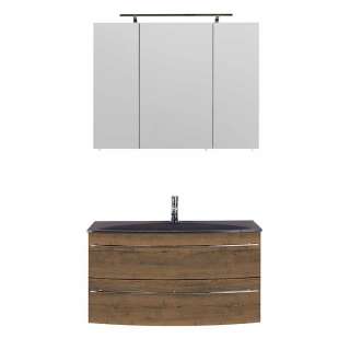 Waschtisch mit Spiegelschrank in Eiche dunkel Touchwood modern (zweiteilig)