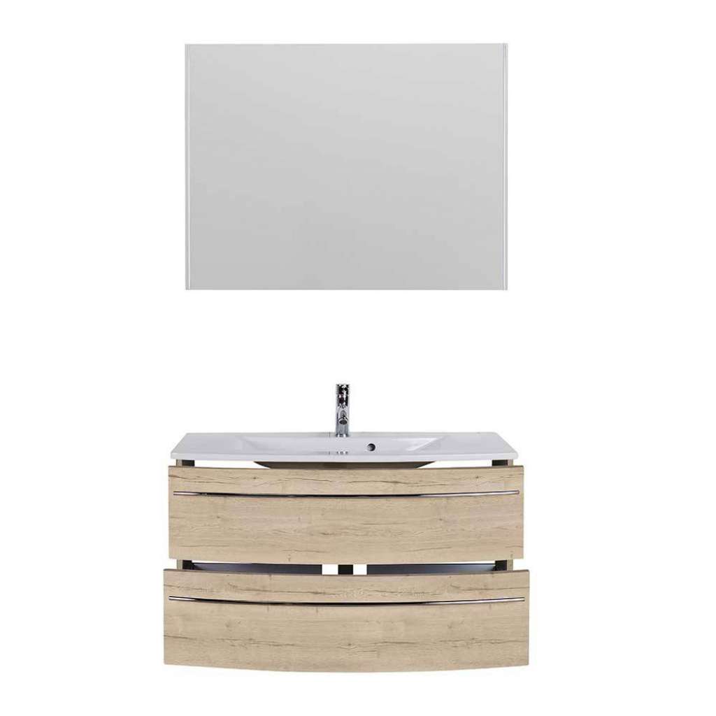 Badmöbel Set in Eiche Bianco Touchwood LED Beleuchtung (zweiteilig)