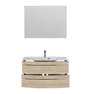 Badmöbel Set in Eiche Bianco Touchwood LED Beleuchtung (zweiteilig)