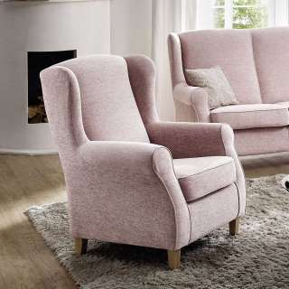 Ohrensessel Rosa Chenille im Landhausstil Federkern Polsterung