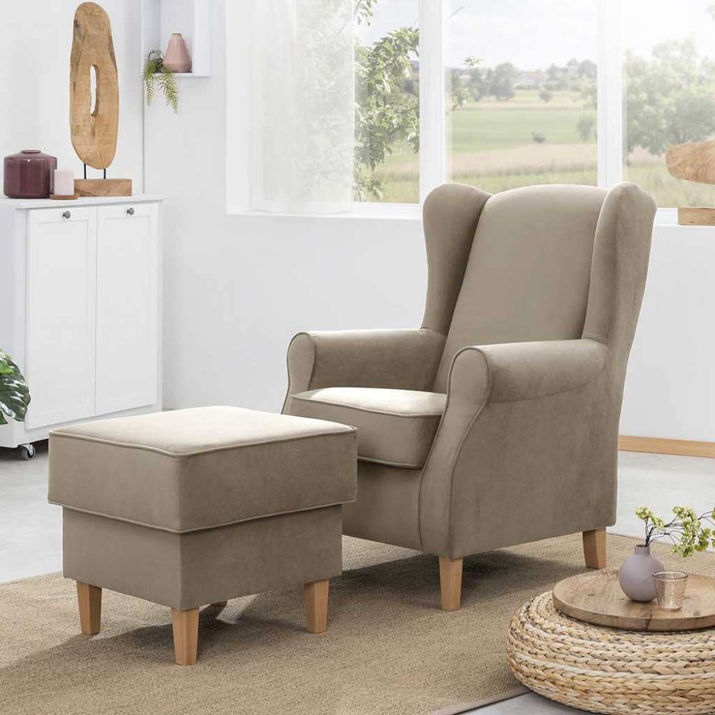 Lesesessel mit Hocker bestellbar in Hellbraun Eichefarben