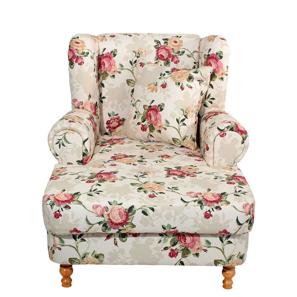 Bigsessel mit Rosenmuster in Cremefarben Landhaus 149 cm tief