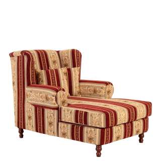 Polstersessel mit Fußteil in Rot und Beige gestreift Landhausstil