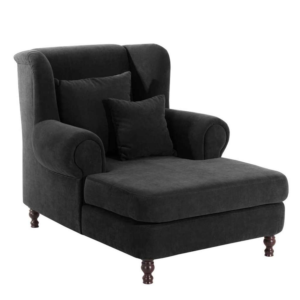 Wohnzimmer Sessel mit Fußteil in Schwarz Velour 149 cm tief