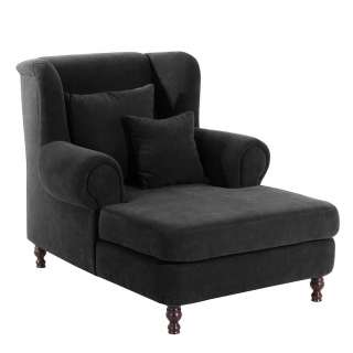 Wohnzimmer Sessel mit Fußteil in Schwarz Velour 149 cm tief
