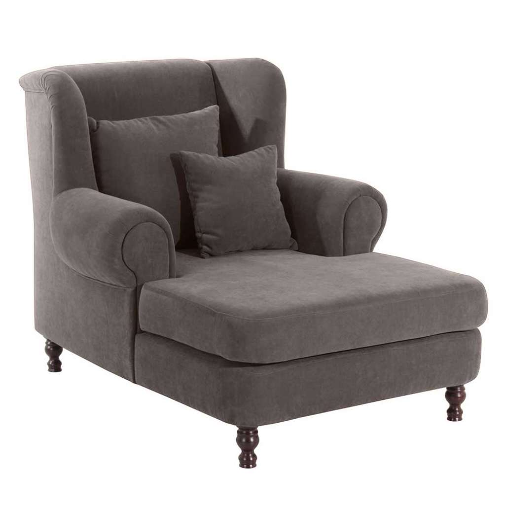 Bigsessel mit Kissen in Graubraun Velour und Nussbaum Landhausstil