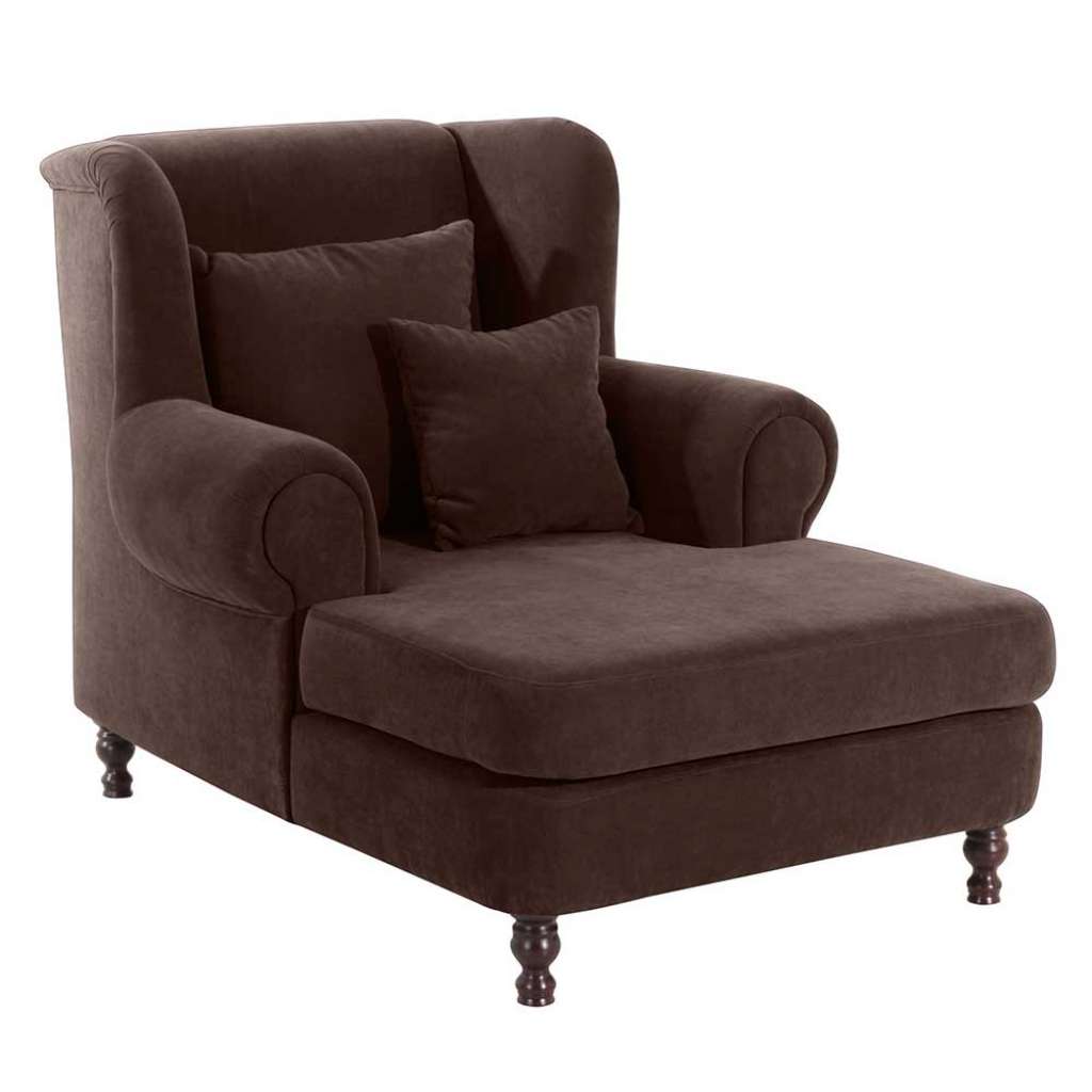 Longchair inklusive Kissen in Braun mit Velours Bezug Landhausstil