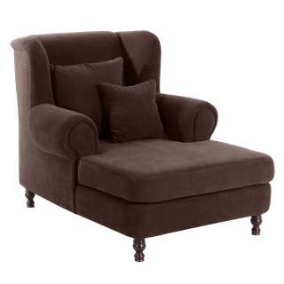Longchair inklusive Kissen in Braun mit Velours Bezug Landhausstil