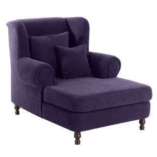 Xxl Sessel violett Velours im Landhausstil Vierfußgestell aus Holz