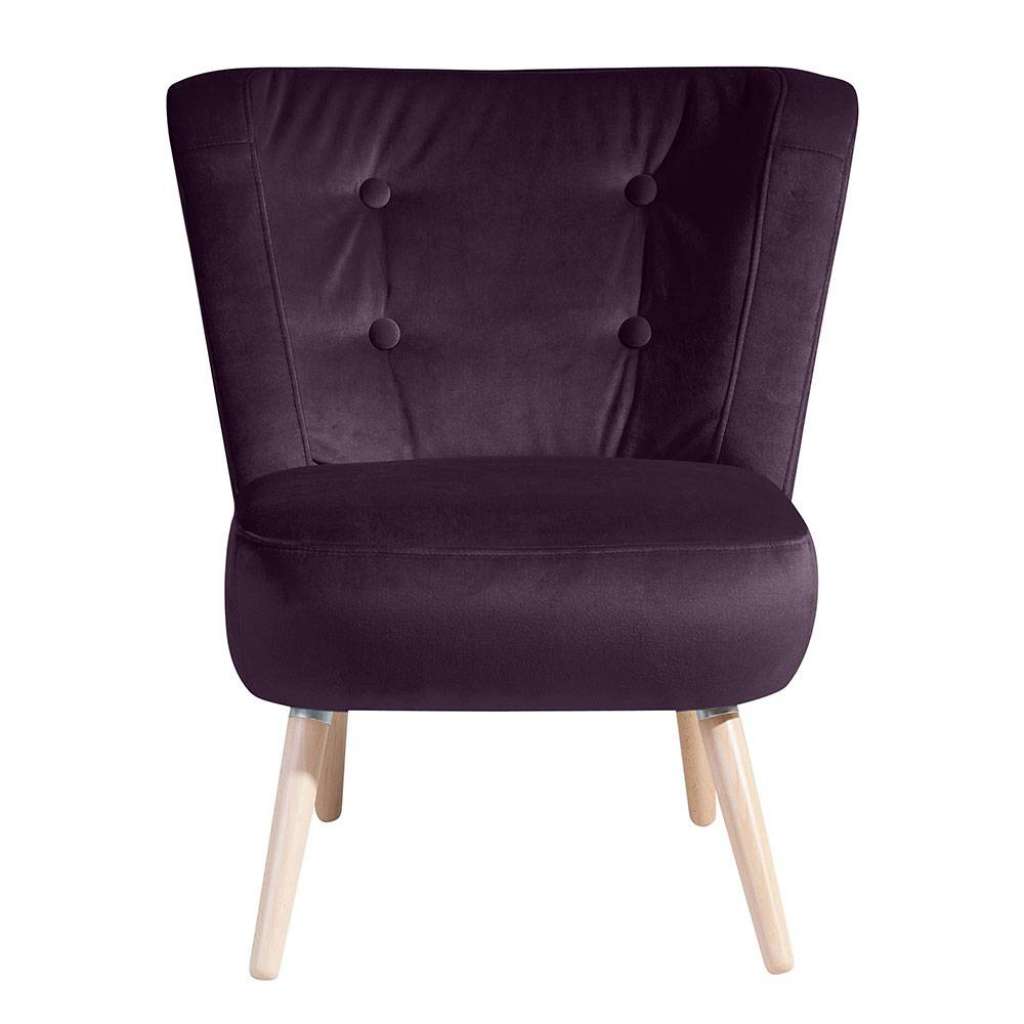 Loungesessel Dunkellila aus Samtvelours und Buchenholz Made in Germany