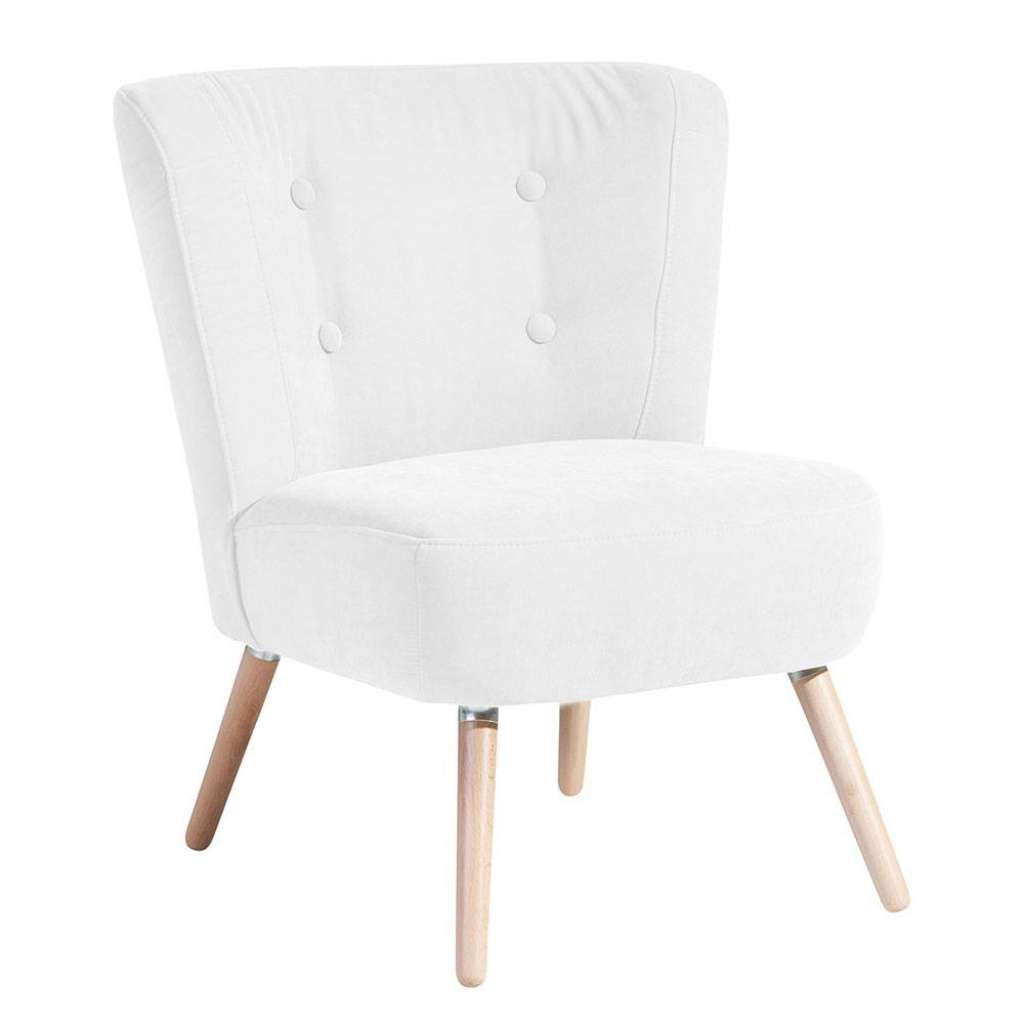 Cremefarbener Sessel im Retrostil Velours und Buche Massivholz