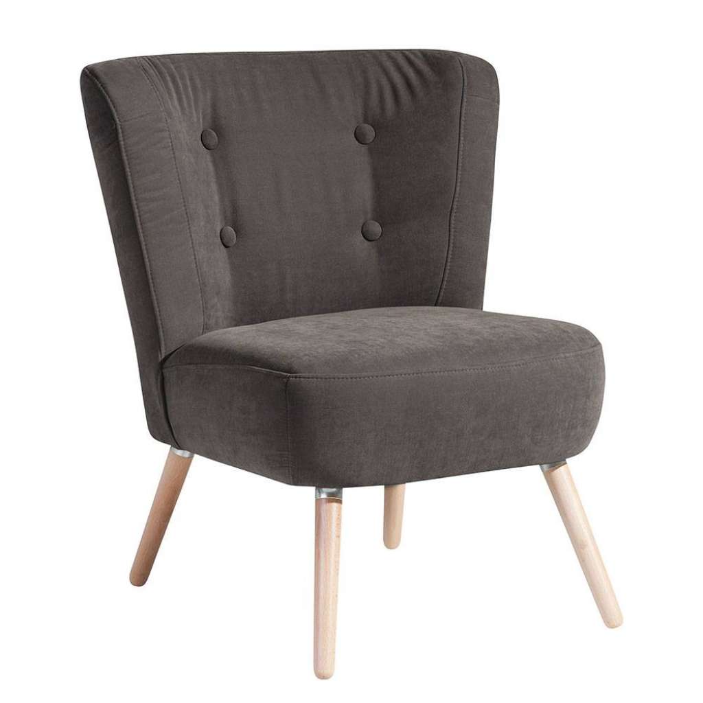 Lounge Sessel Retrolook in Graubraun Velour 44 cm Sitzhöhe