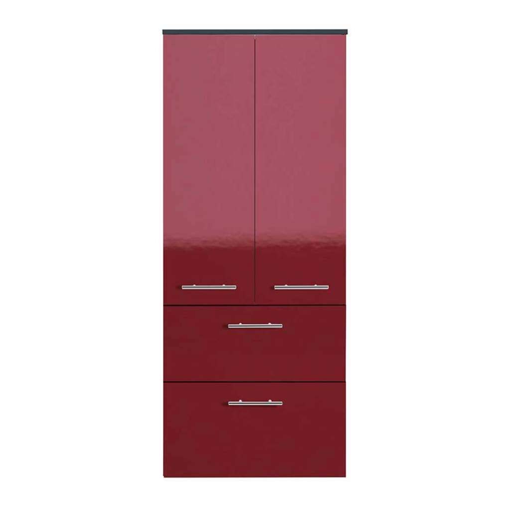 Badmidischrank modern rot Hochglanz Soft Close Türen und Schubladen
