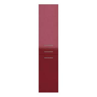 Hoher Bad Seitenschrank in Rot und Anthrazit Hochglanz Soft Close