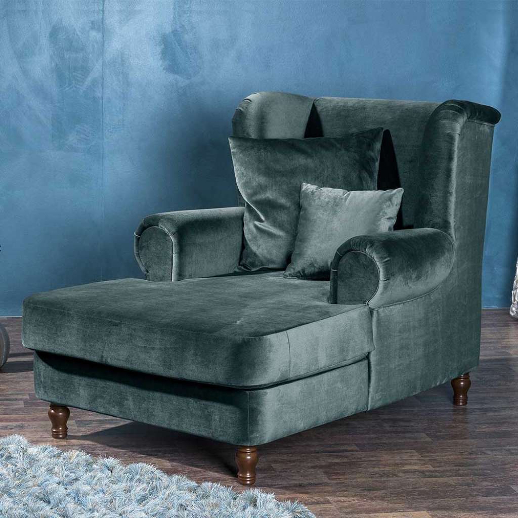 Xxl Sessel Samt in Blaugrau und Nussbaumfarben 103 cm hoch - 149 cm tief