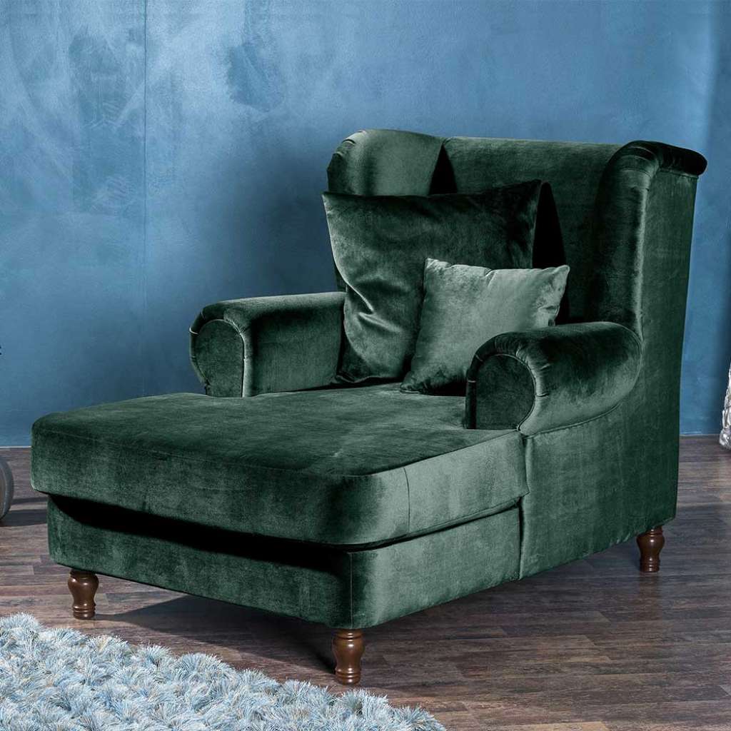 Longchair Grün mit Kissen aus Samtvelours Landhausstil