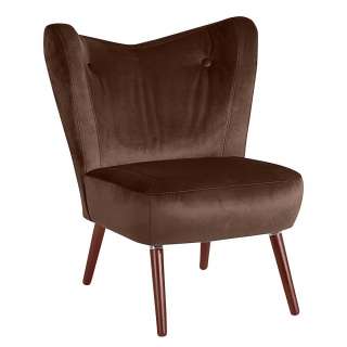 Retro Wohnzimmer Sessel in Braun und Nussbaumfarben Samtvelours