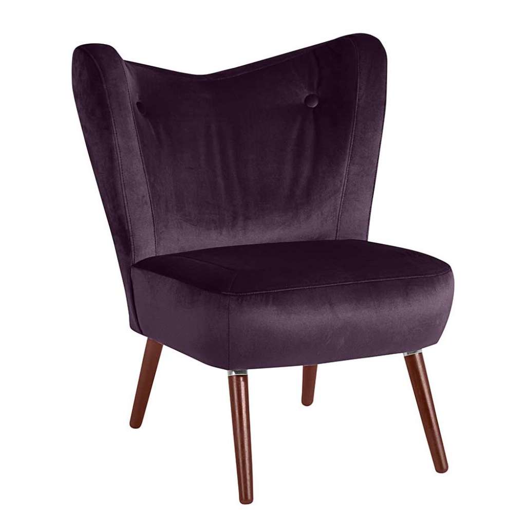 Dunkellila Wohnzimmer Sessel im Retrostil Samtvelours und Buchenholz