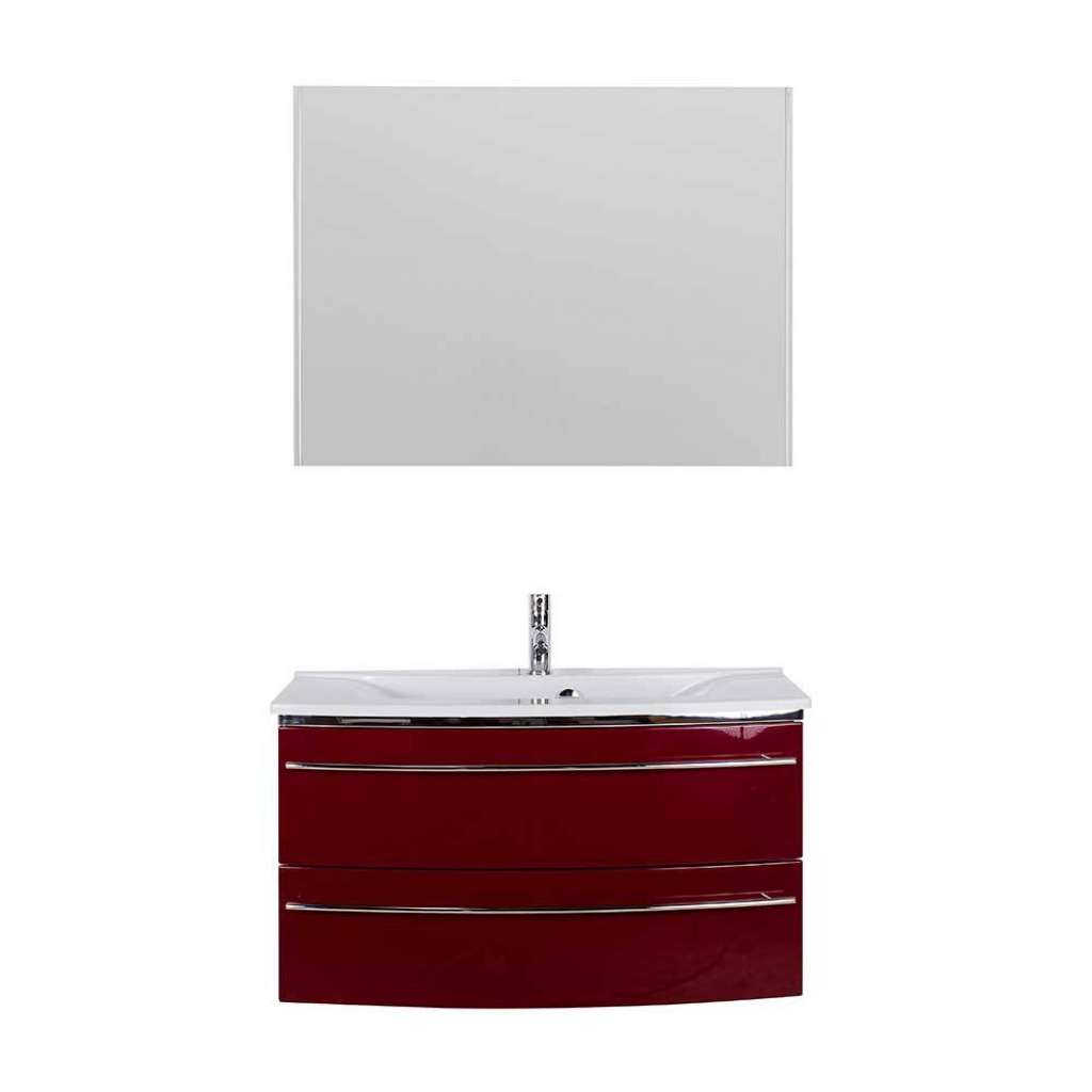 Badmöbel modern rot und Anthrazit LED Beleuchtung (zweiteilig)