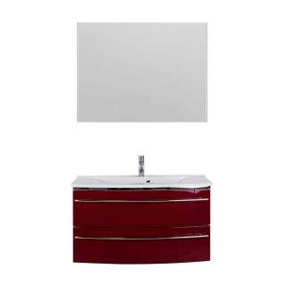 Badmöbel modern rot und Anthrazit LED Beleuchtung (zweiteilig)