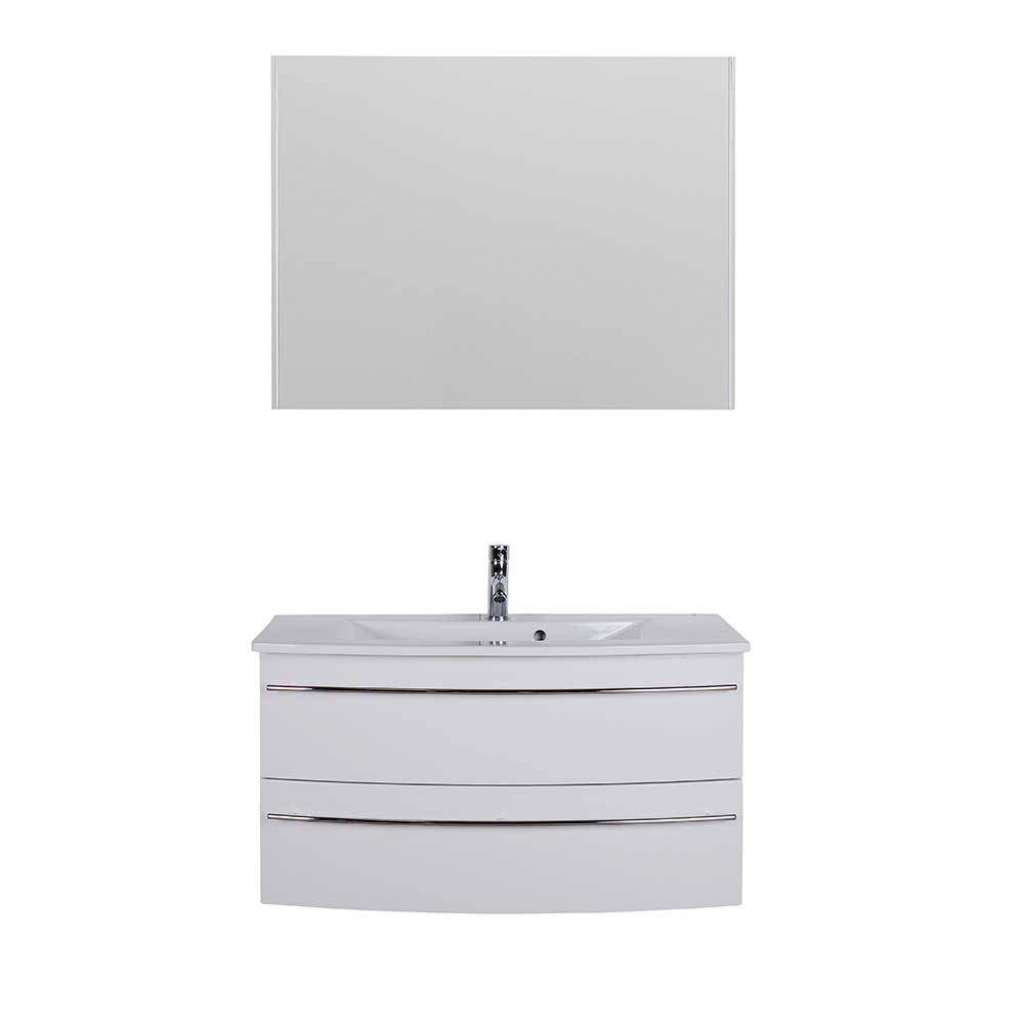 Badmöbelset Hochglanz weiss in modernem Design LED Beleuchtung (zweiteilig)