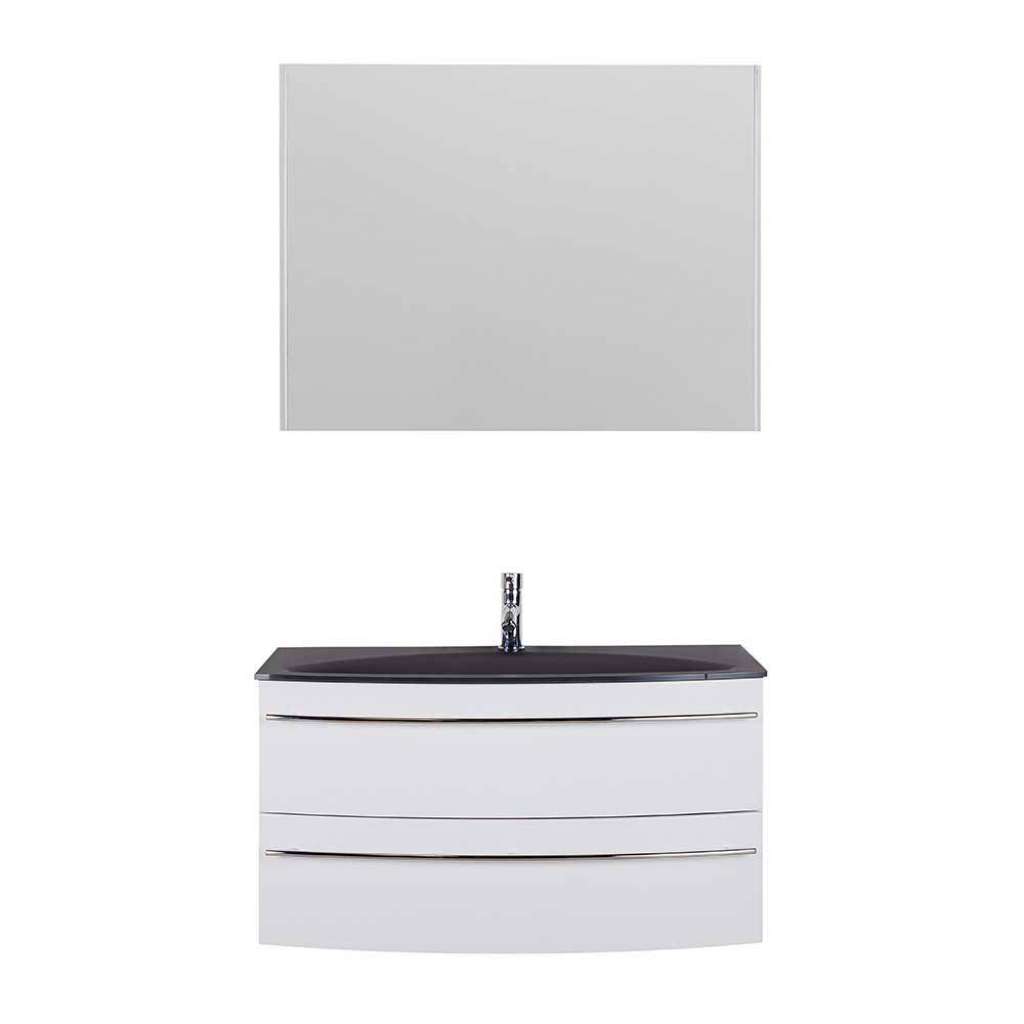 Badmöbel weiss Hochglanz für die Wandmontage LED Beleuchtung (zweiteilig)