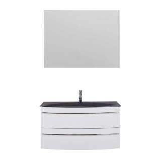 Badmöbel weiss Hochglanz für die Wandmontage LED Beleuchtung (zweiteilig)