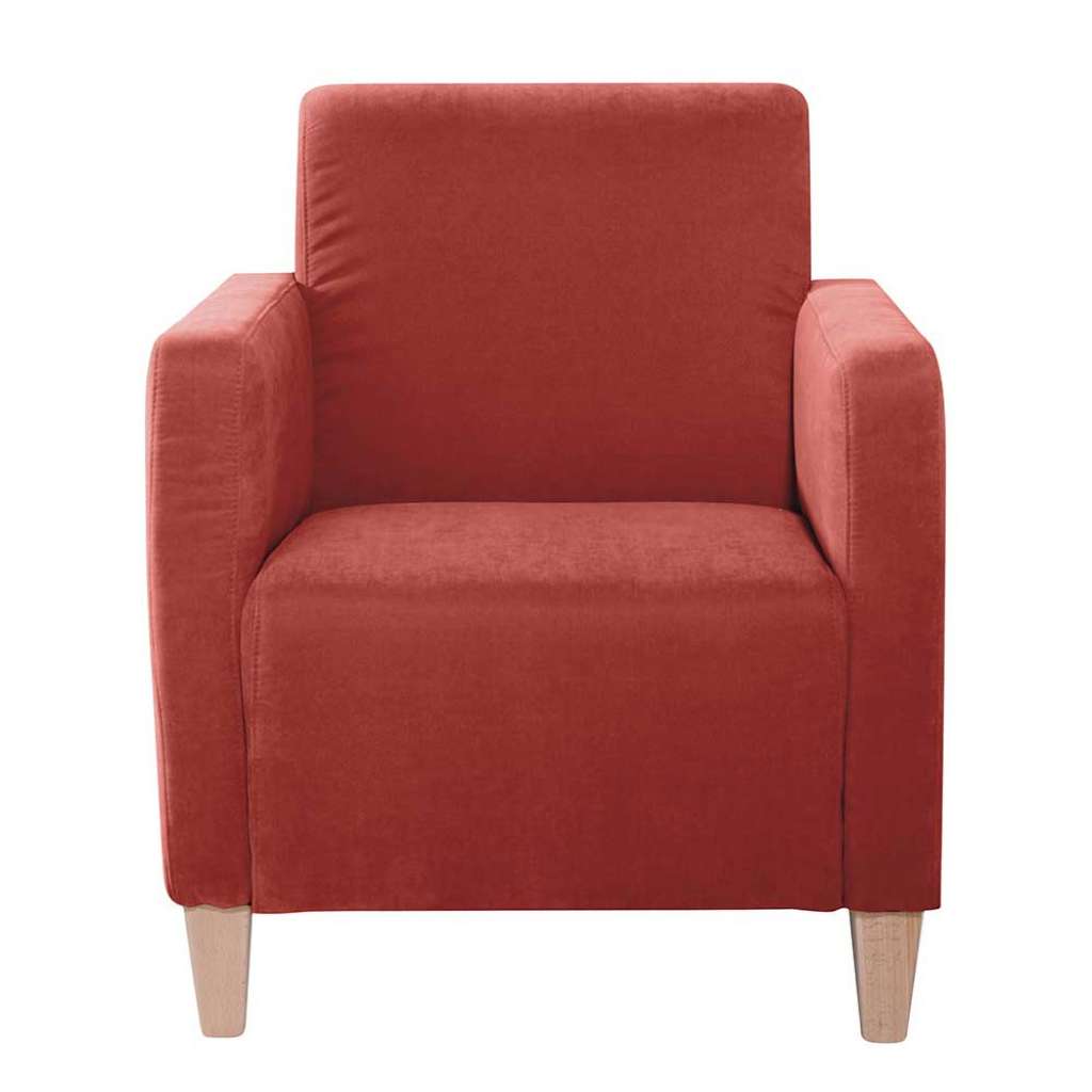 Lounge Polstersessel Velour in Terracotta Vierfußgestell aus Holz
