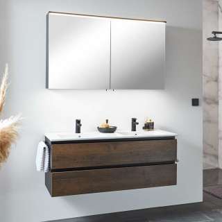 Waschplatz Set Holzoptik in modernem Design 122 cm breit (zweiteilig)