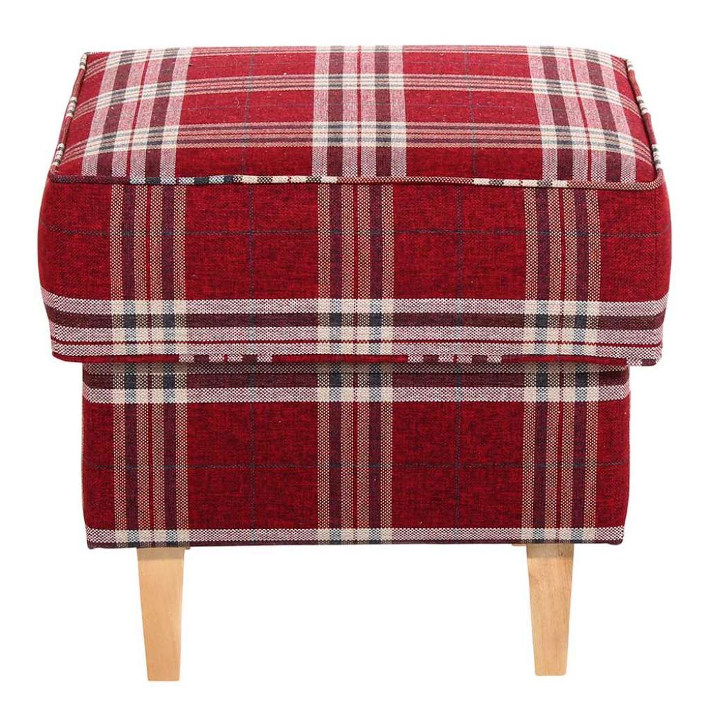 Hocker Karo rot weiß im Landhausstil Flachgewebe und Buche