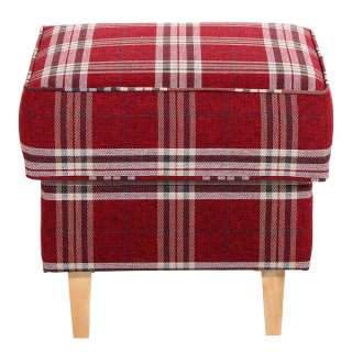 Hocker Karo rot weiß im Landhausstil Flachgewebe und Buche