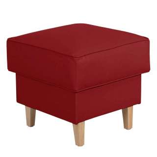 Polsterhocker Kunstleder rot im Landhausstil Vierfußgestell aus Holz