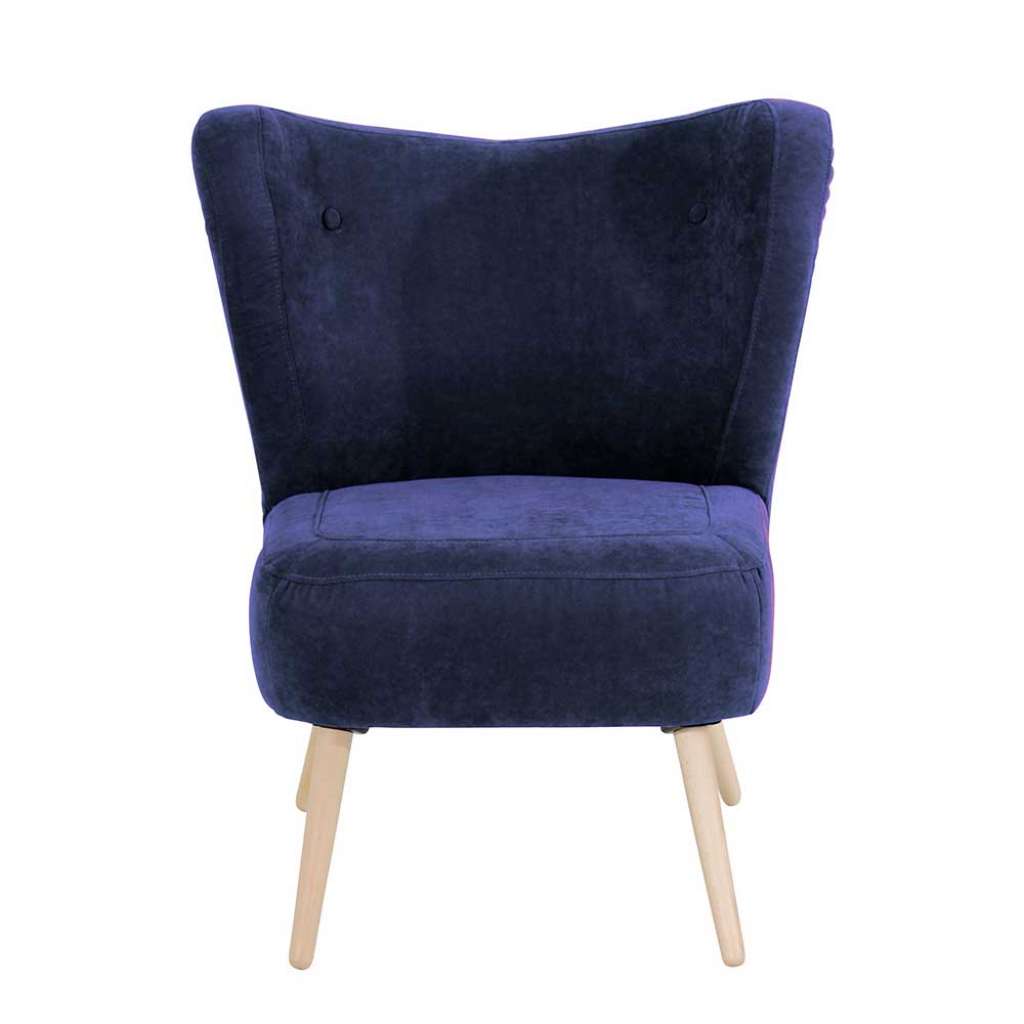 Polstersessel dunkelblau Retro aus Velours Buche Massivholz