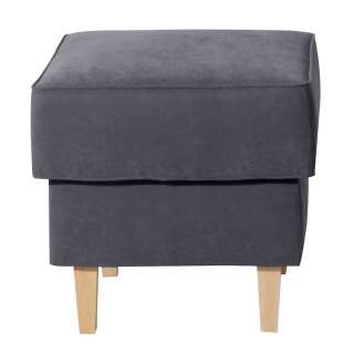 Sessel Hocker Velour in Anthrazit und Buchefarben Vierfußgestell aus Holz
