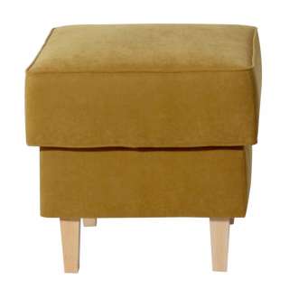 Couchhocker gelb Velour im Landhausstil Vierfußgestell aus Holz