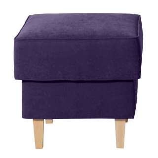 Polsterhocker in Violett Velours Vierfußgestell aus Holz