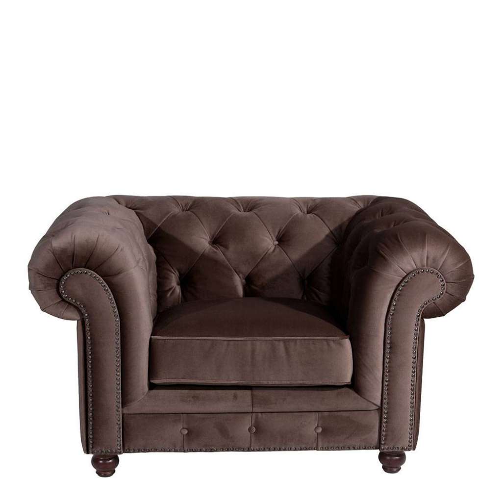Wohnzimmer Sessel Samtvelours in Braun Chesterfield Look