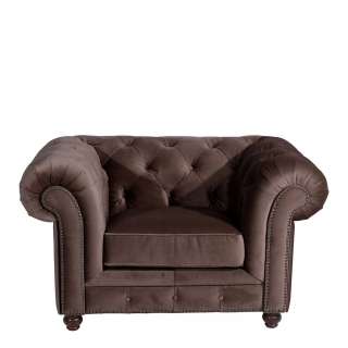 Wohnzimmer Sessel Samtvelours in Braun Chesterfield Look