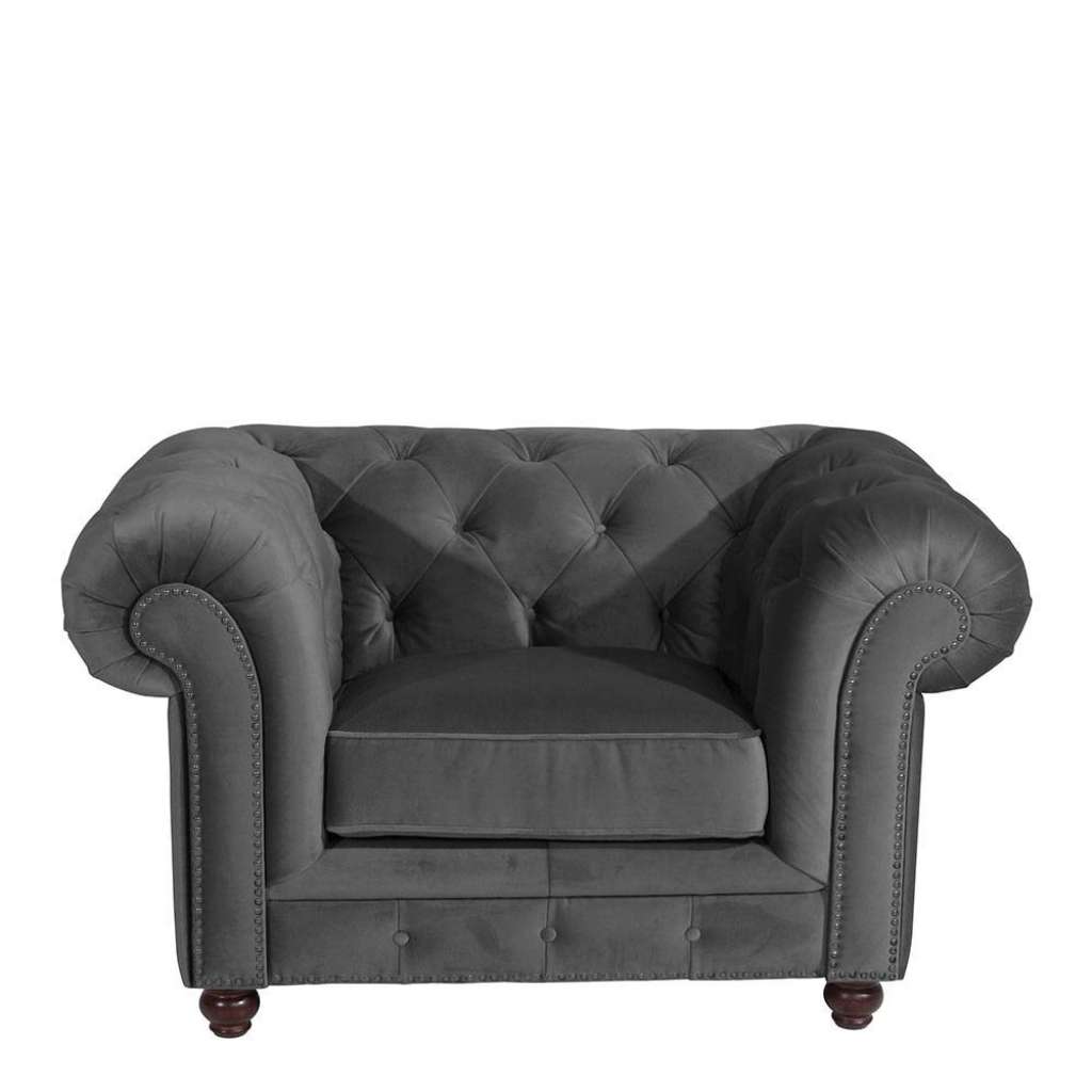 Samt Clubsessel Anthrazit im Chesterfield Look 135 cm breit