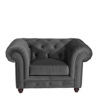 Samt Clubsessel Anthrazit im Chesterfield Look 135 cm breit