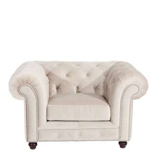 Creme weißer Clubsessel aus Samtvelours Chesterfield Look