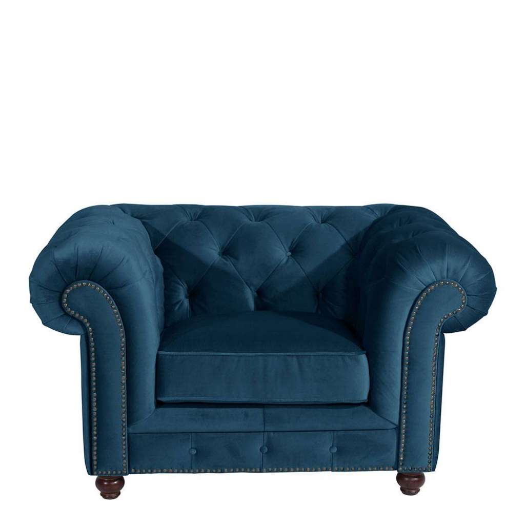 Hochwertiger Sessel Petrol im Chesterfield Look Samtvelours