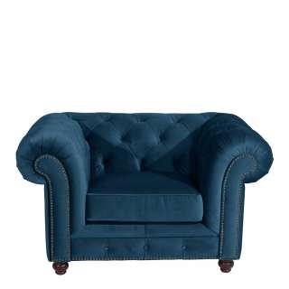 Hochwertiger Sessel Petrol im Chesterfield Look Samtvelours