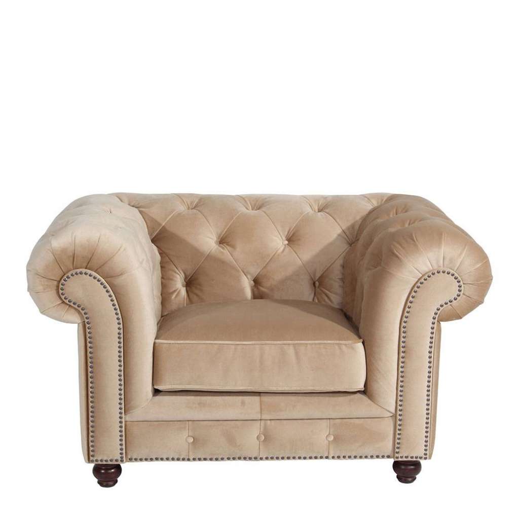 Sessel im englischen Stil in Beige Samtvelours und Buchenholz