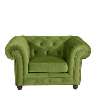 Clubsessel Oliv Samtvelours im Chesterfield Look 135 cm breit