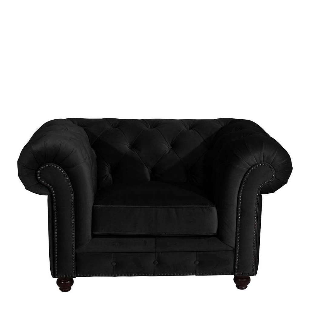 Fernsehsessel Chesterfield Samtvelours Bezug schwarz 135 cm breit