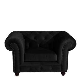 Fernsehsessel Chesterfield Samtvelours Bezug schwarz 135 cm breit